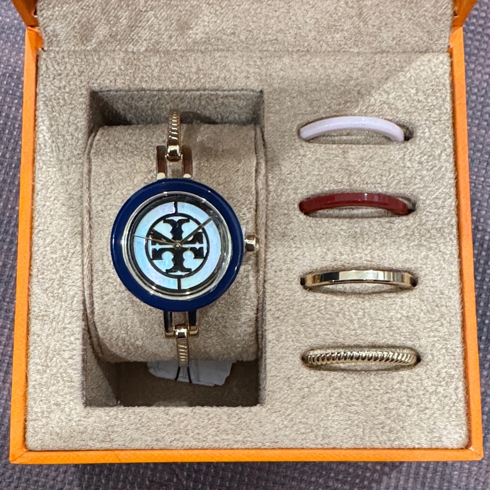 Gold-tone women’s TORY BURCH Watch set with Interchangeable Bezel
